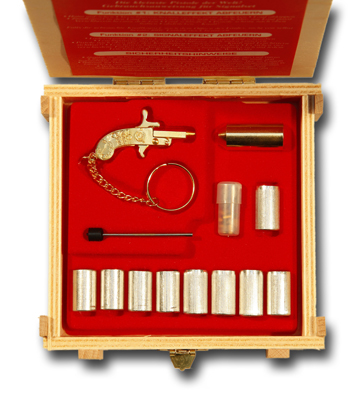 Rare 24K Gold Plated Berloque Pistole with Flare Kit in Wood Cra